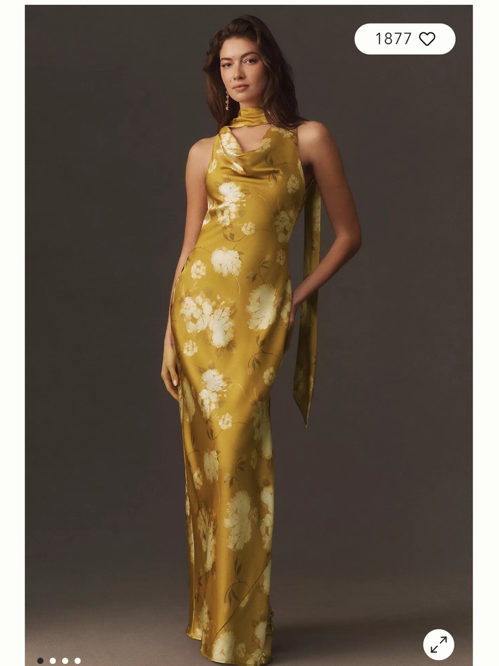 BHLDN Mustard Floral Satin Cowl Maxi Dress with Scarf